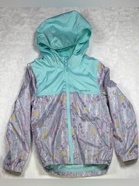 Eddie Bauer Girls Size 7 Poly Jacket In Bright Fun Animal Print Full Zip Euc